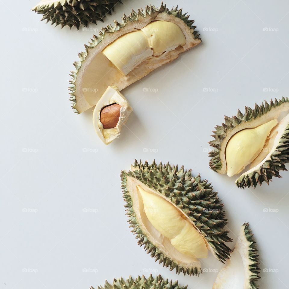 Durian fruit on white background