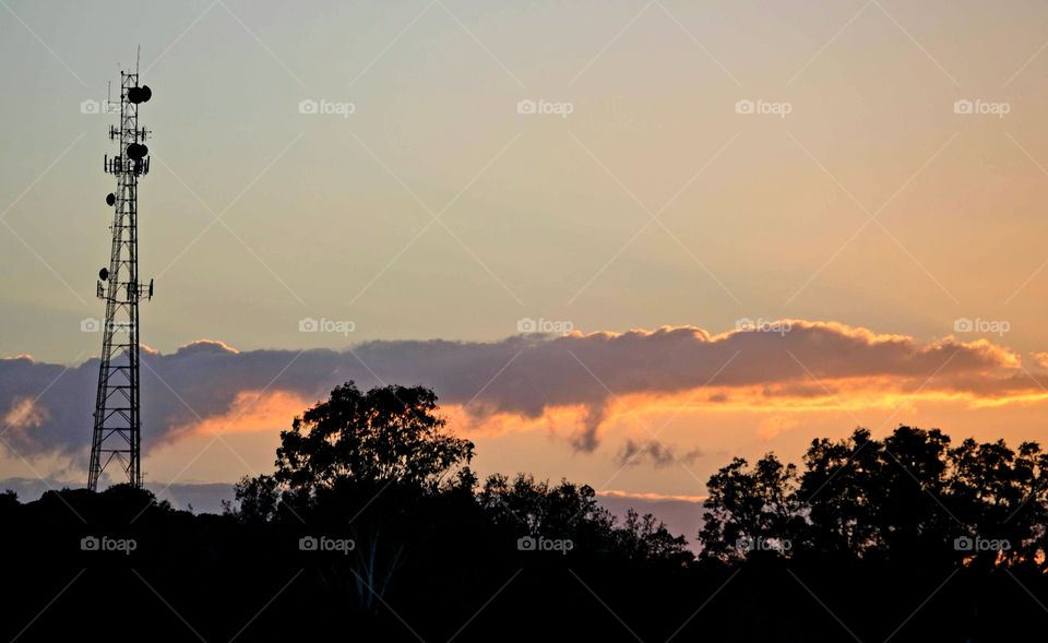 Sunset, Silhouette, Sky, Dawn, Antenna