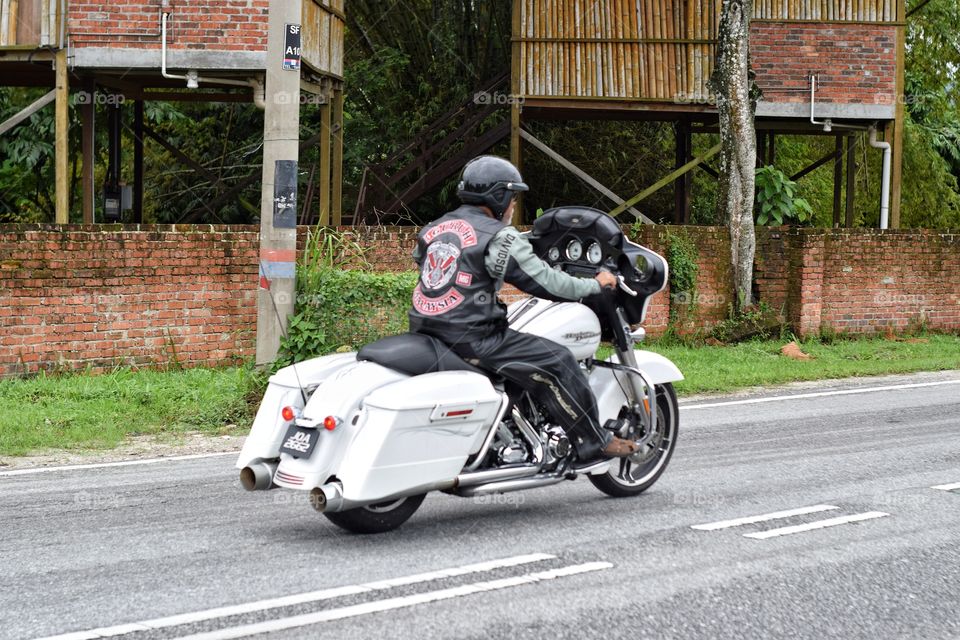 White Harley Davidson on move