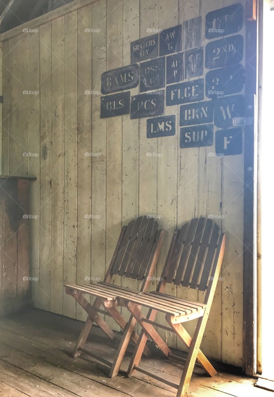 Chairs in woolshed