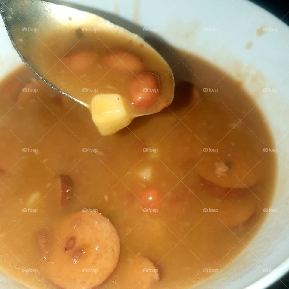 Brown bean soup with smoked sausage.