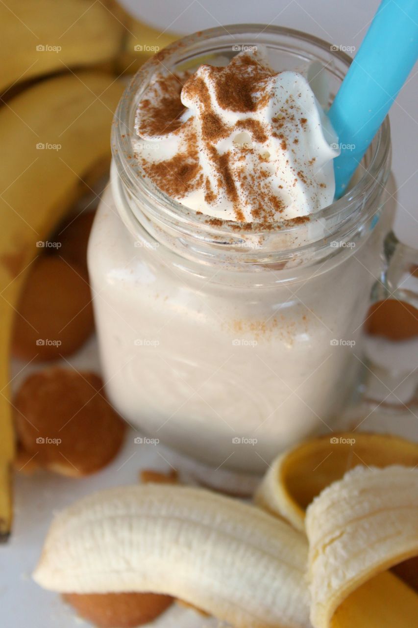 Banana cream smoothie in jar