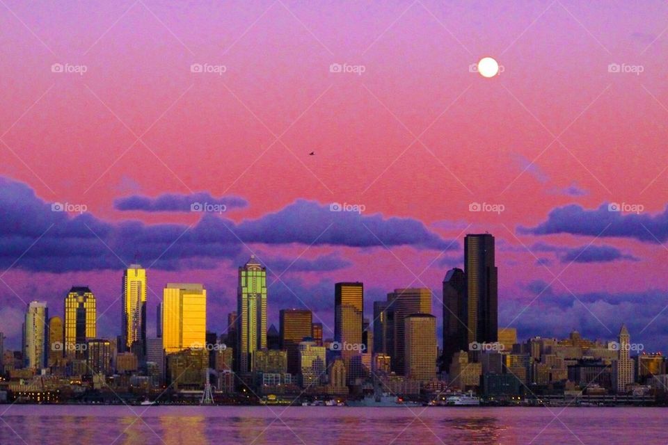 Pink Moon Over Seattle