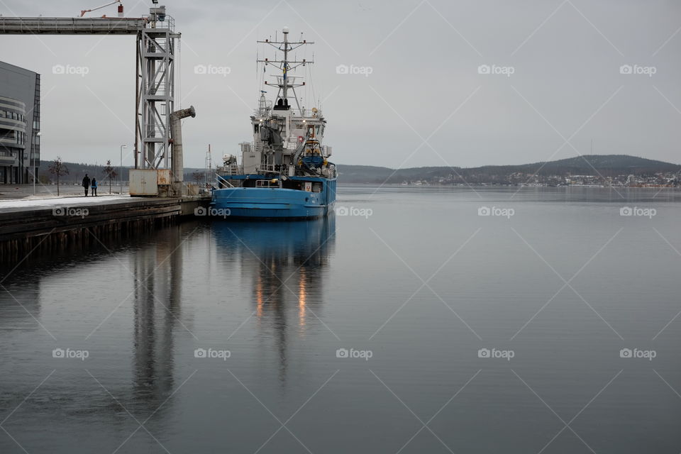 View of ship in river