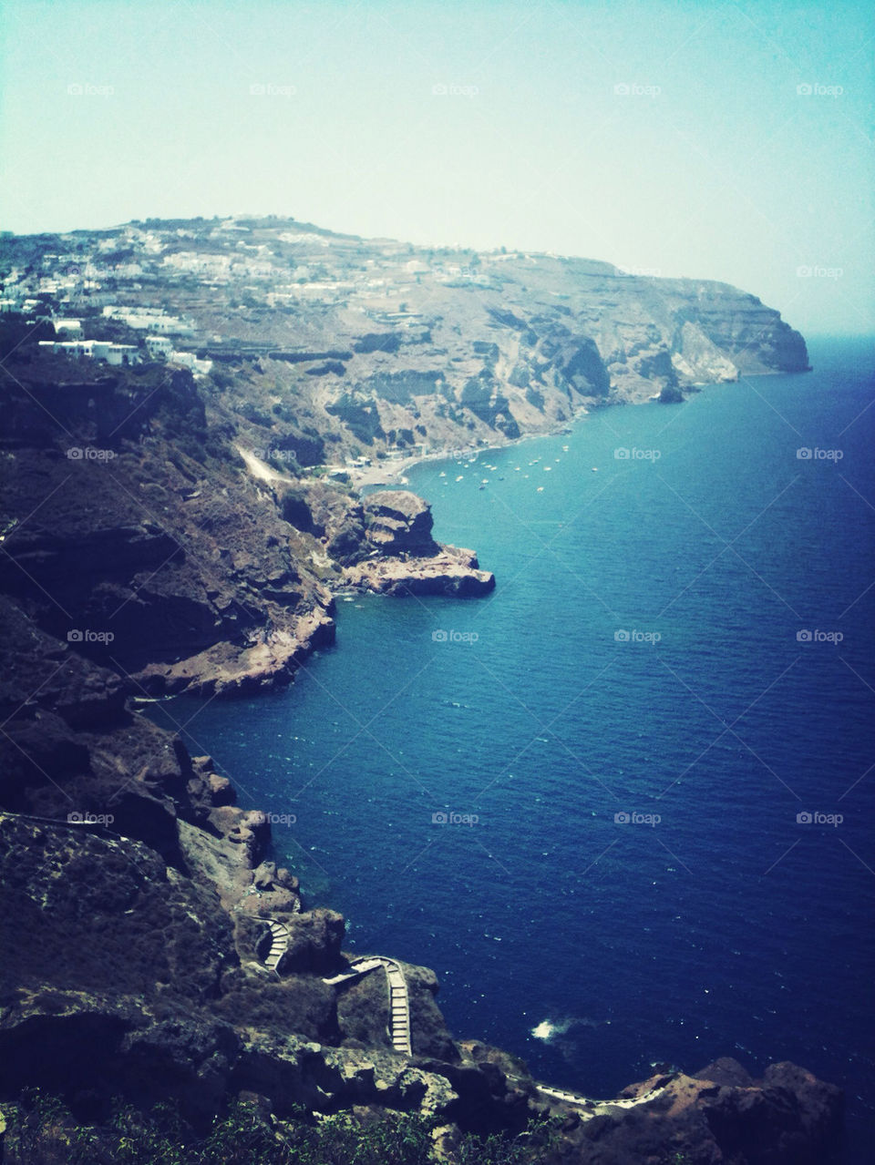 View of the coast of Santorini, Greece.