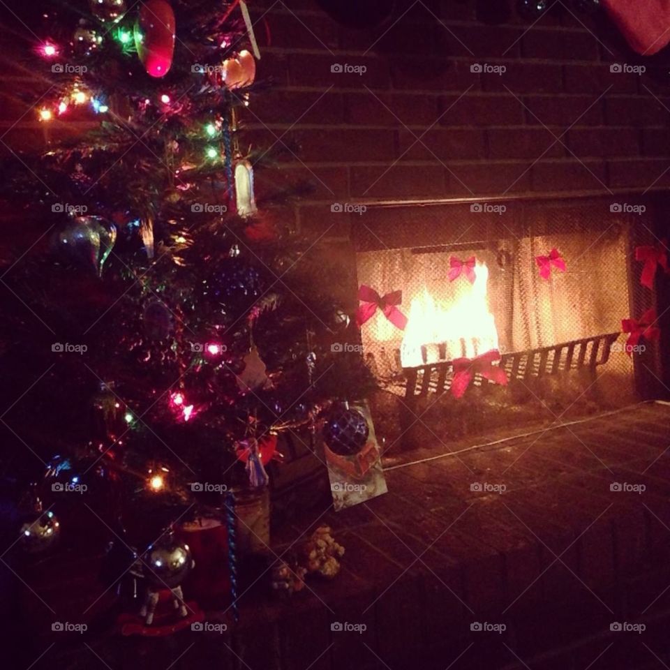 Christmas tree and fireplace 
