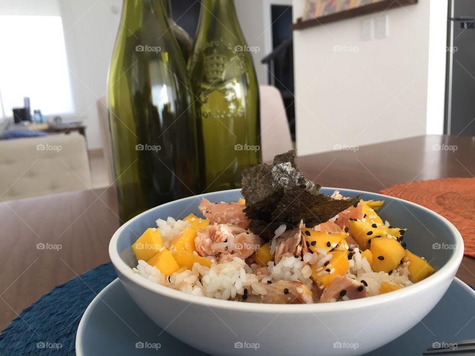 Delicious homemade Salmon-Mango Domburi