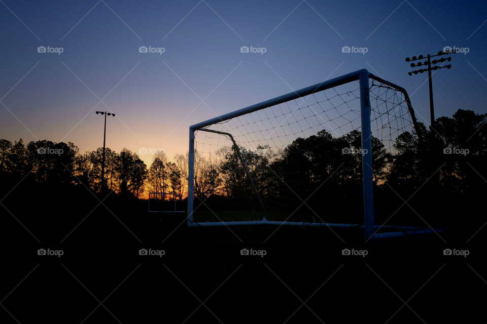 View from the soccer complex during sunrise at Centennial Park in Garner North Carolina, Raleigh, Triangle area, Wake County. 