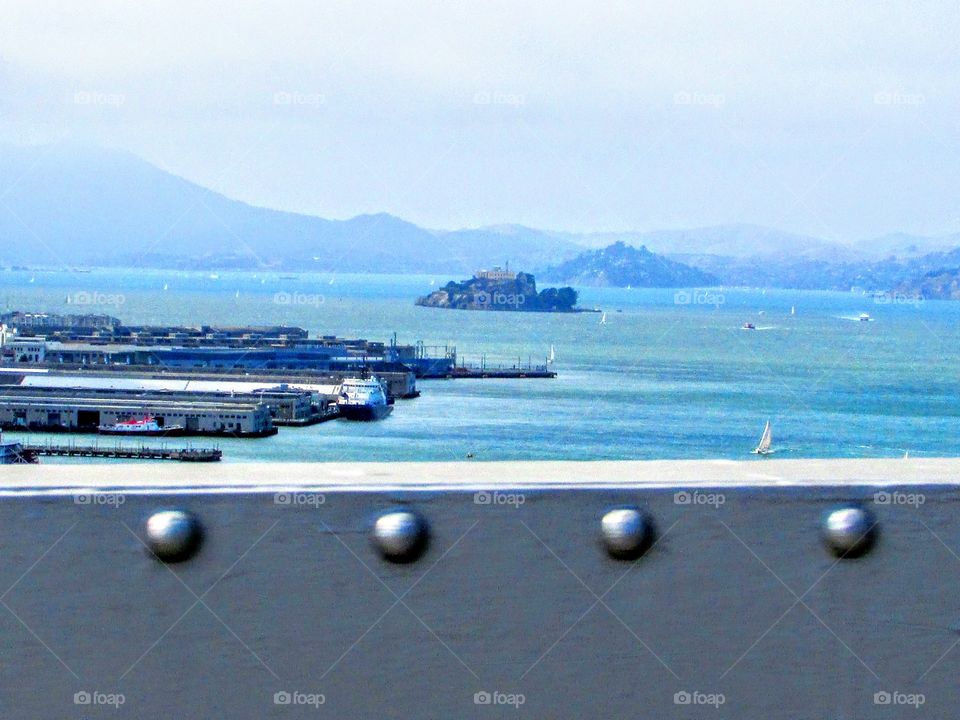 bridge view of Alcatraz while driving