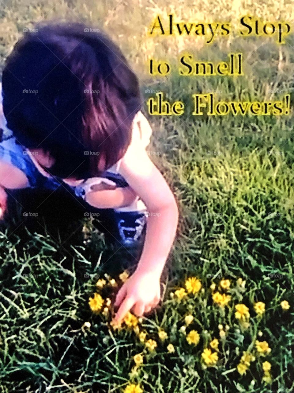 young child exploring flowers