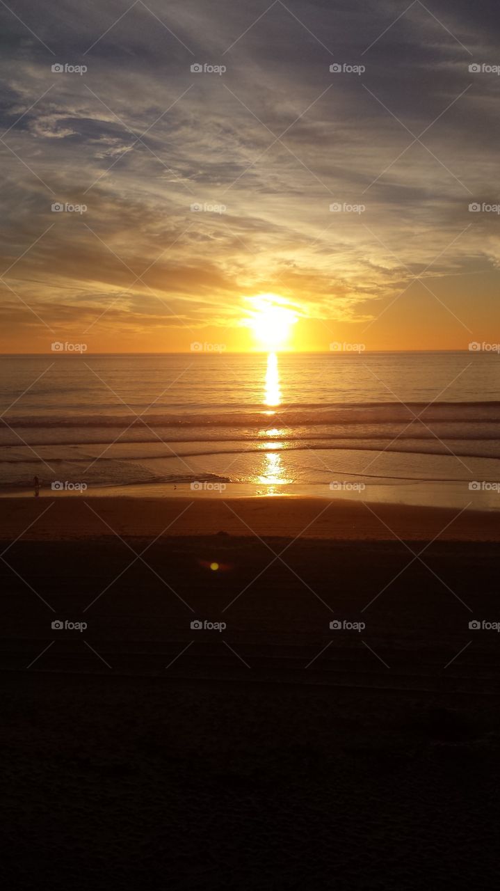 Gorgeous reflective sunset on the ocean in Santa Cruz, California