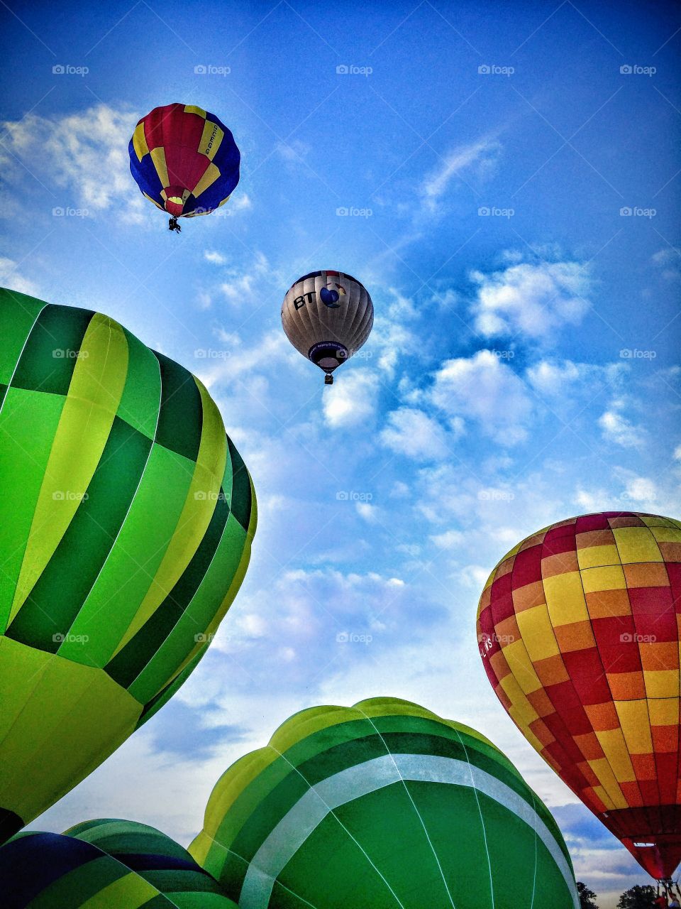 Hot air balloons rising at Newbury Agricultural Show