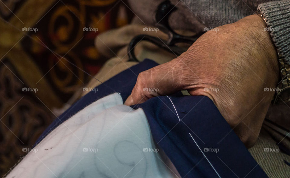 Close-up of a person sewing