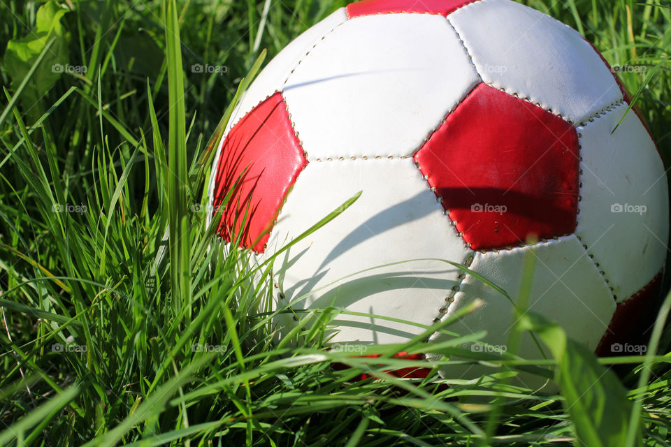 Ball, soccer ball, football, sport, game, inventory, sports equipment, sports items, ball in grass, field, soccer field, grass