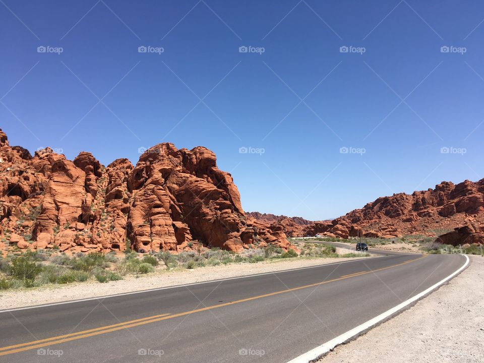 Road through red rocks 