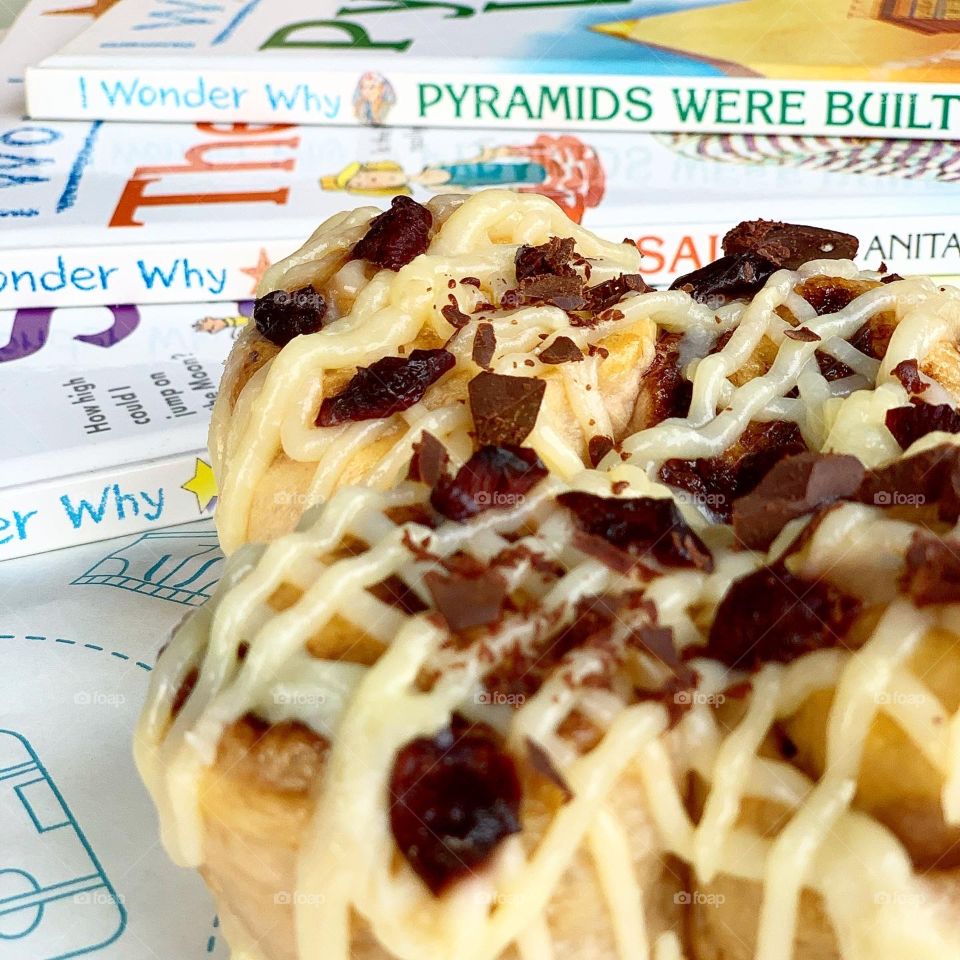 Yummy bread rolls in cranberry and cherry bits with chocolate and cream cheese for kids and toddlers as snack or tea time 