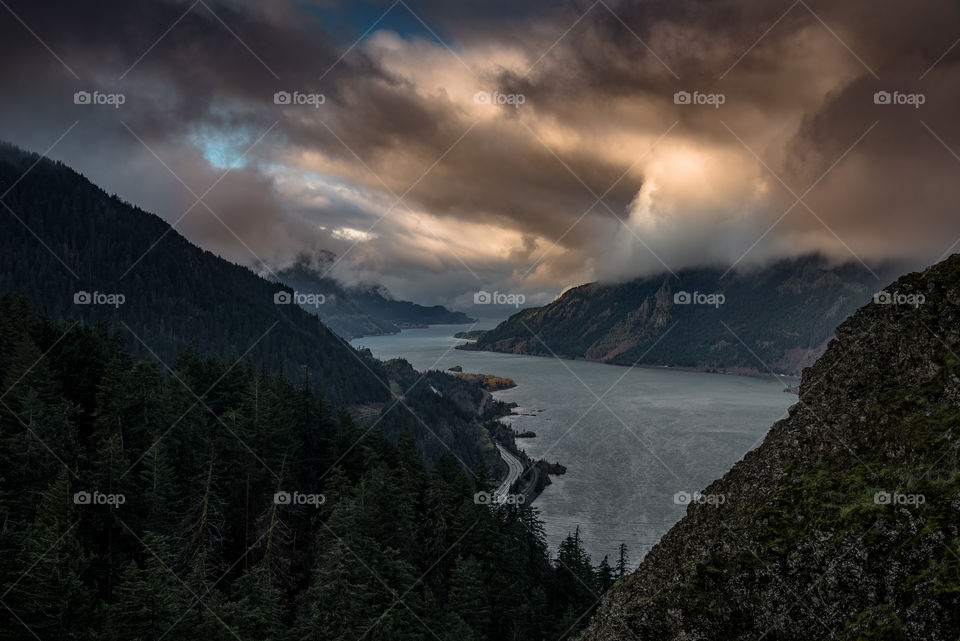 Scenic view of sea against dramatic sky