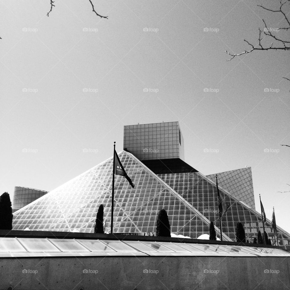 Rock and roll hall of fame. Outside shot of building
