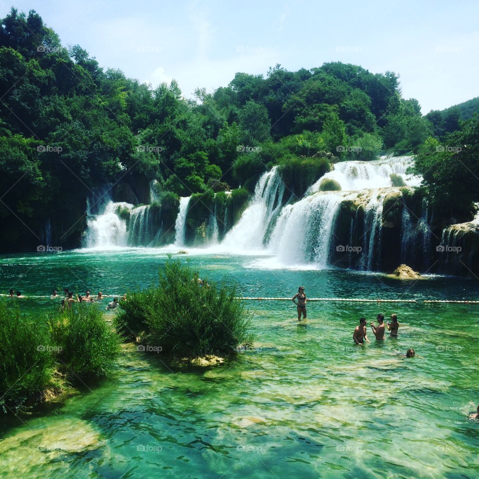 Croatian waterfalls in Krka on a Summer day 