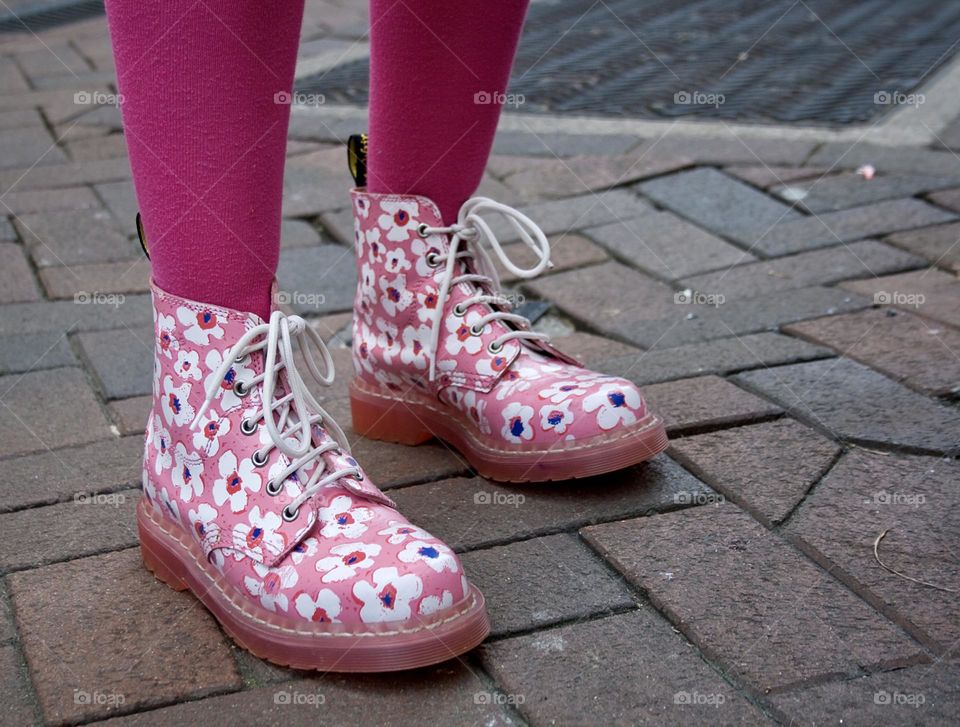 Pink floral DMs with shocking pink tights