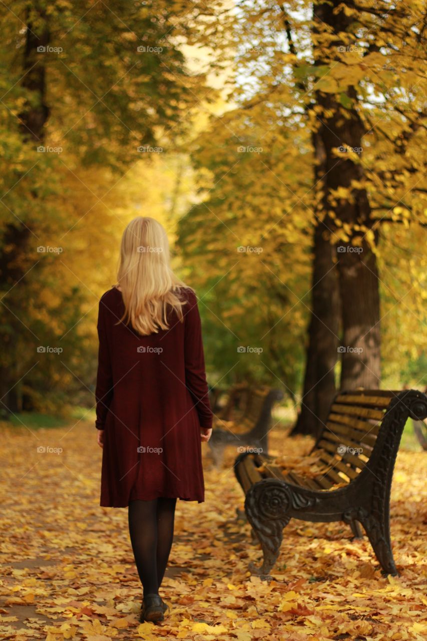 Rear view of woman in autumn