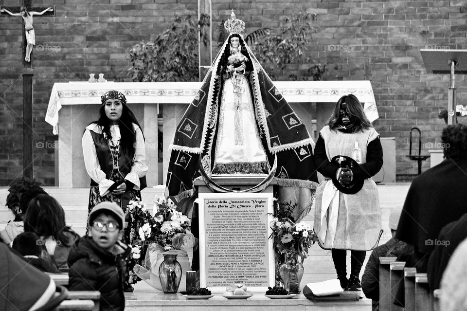 Peruvian religious ceremony, immaculate virgin of the door Qtuxo