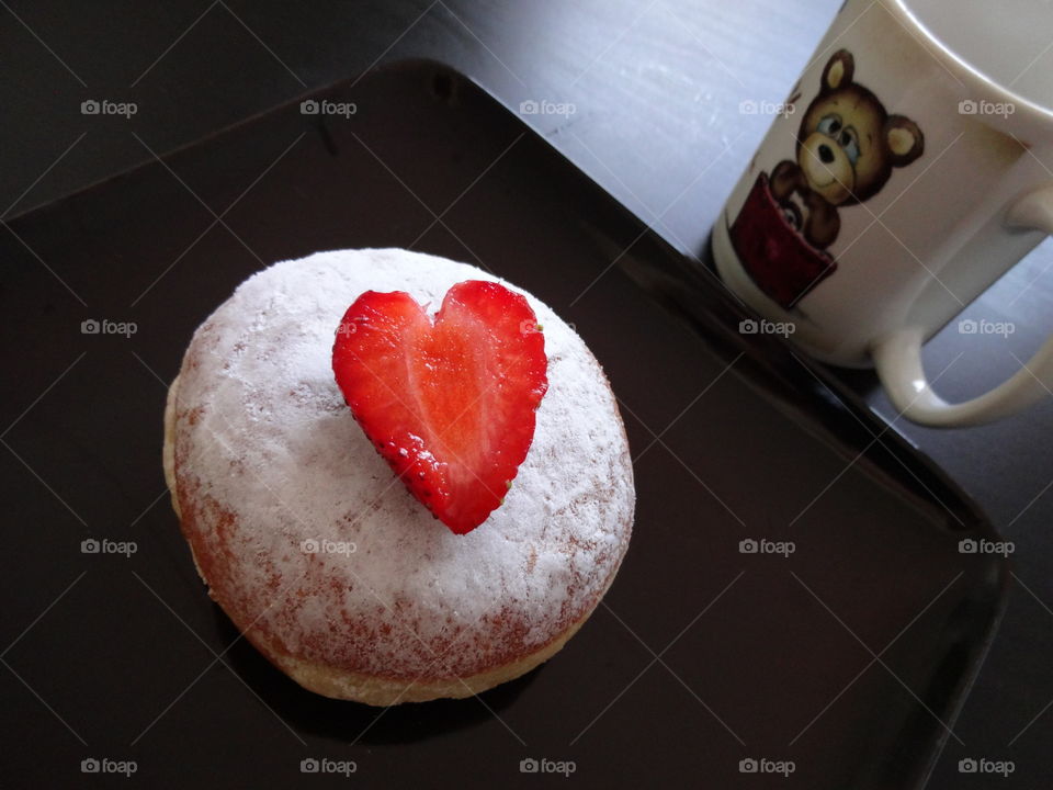 sweet strawberry hearts on the donut