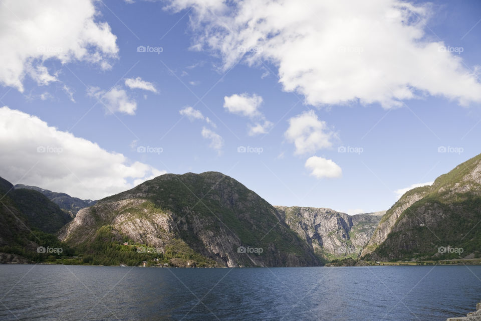 View on an Akrafjorden, near Langfoss waterfall. Region Hordaland (Hardangervidda), Norway.
