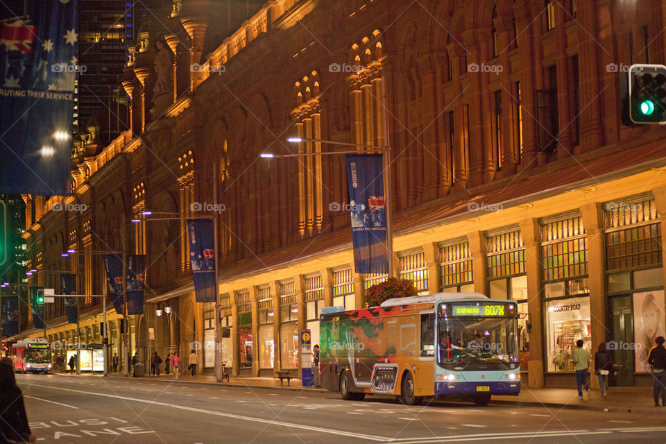 Exploring Downtown Sydney night city lights, NSW, Australia