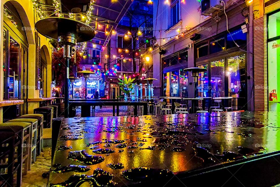 Color explosion, night Lights in the City after Rain