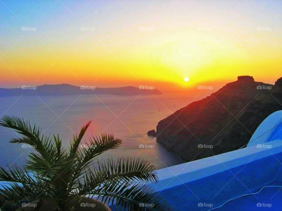 Sunset over Santorini.