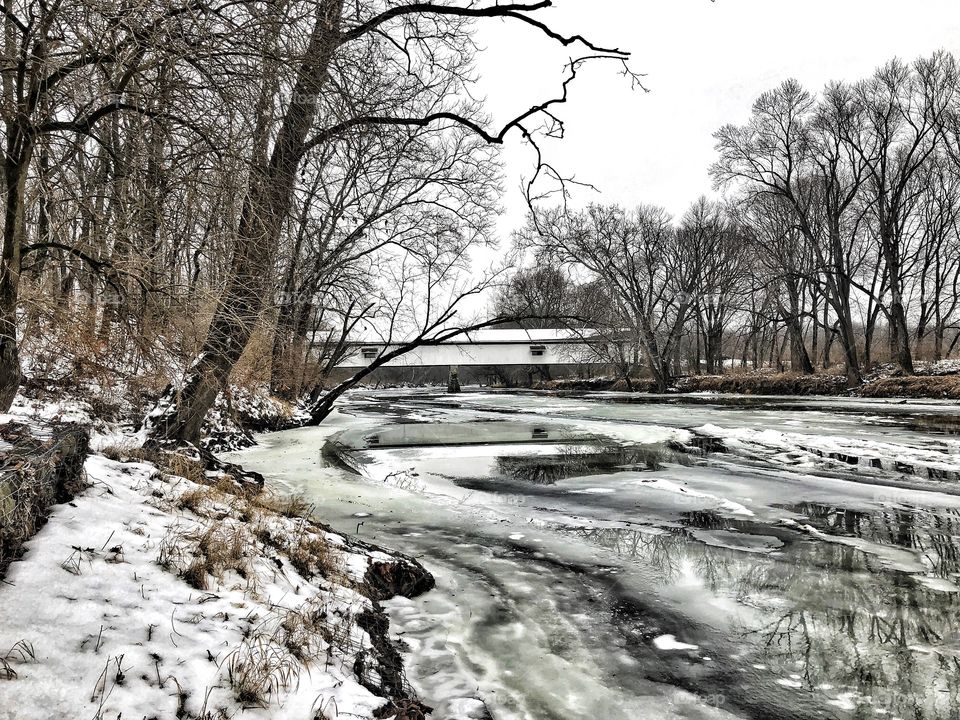 Winter down by the old covered bridge 