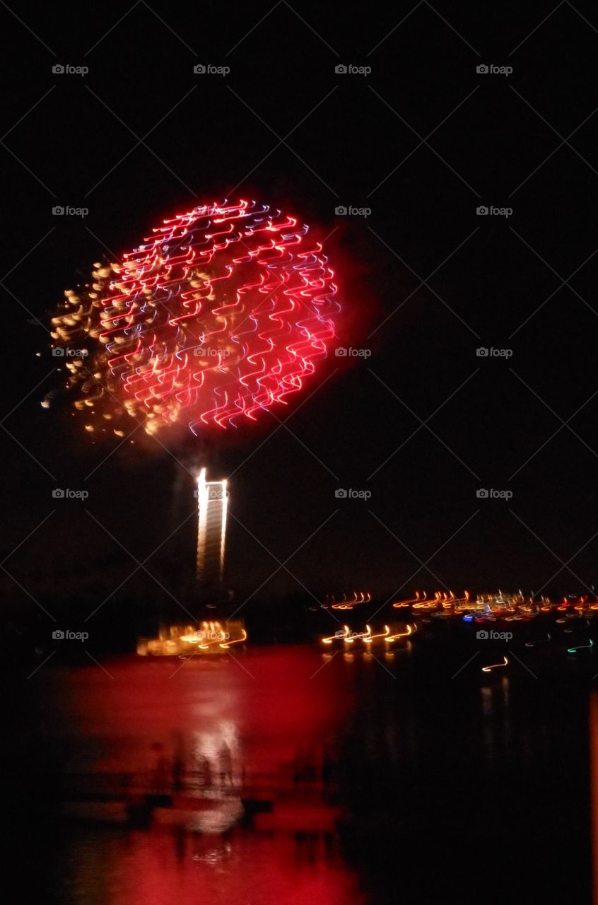 Red fireworks display 