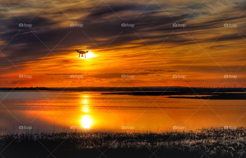 Drone in sunset