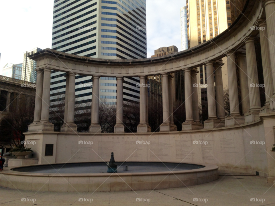 city buildings fountain skyscrapers by mengzishiliu