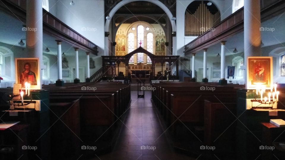 Orthodox imagery seems to coexist with catholic symbolism in parish church of St George in Belfast