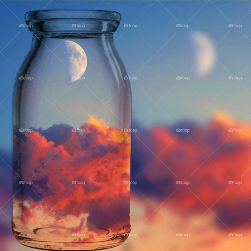 Reflection of sunset on bottle