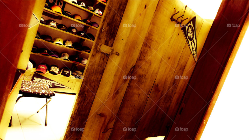 Abstrato, decoração, madeira em loja.