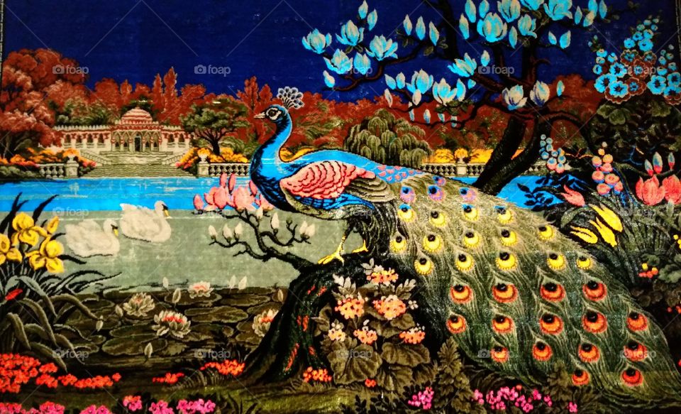 Retro peacock tapestry.