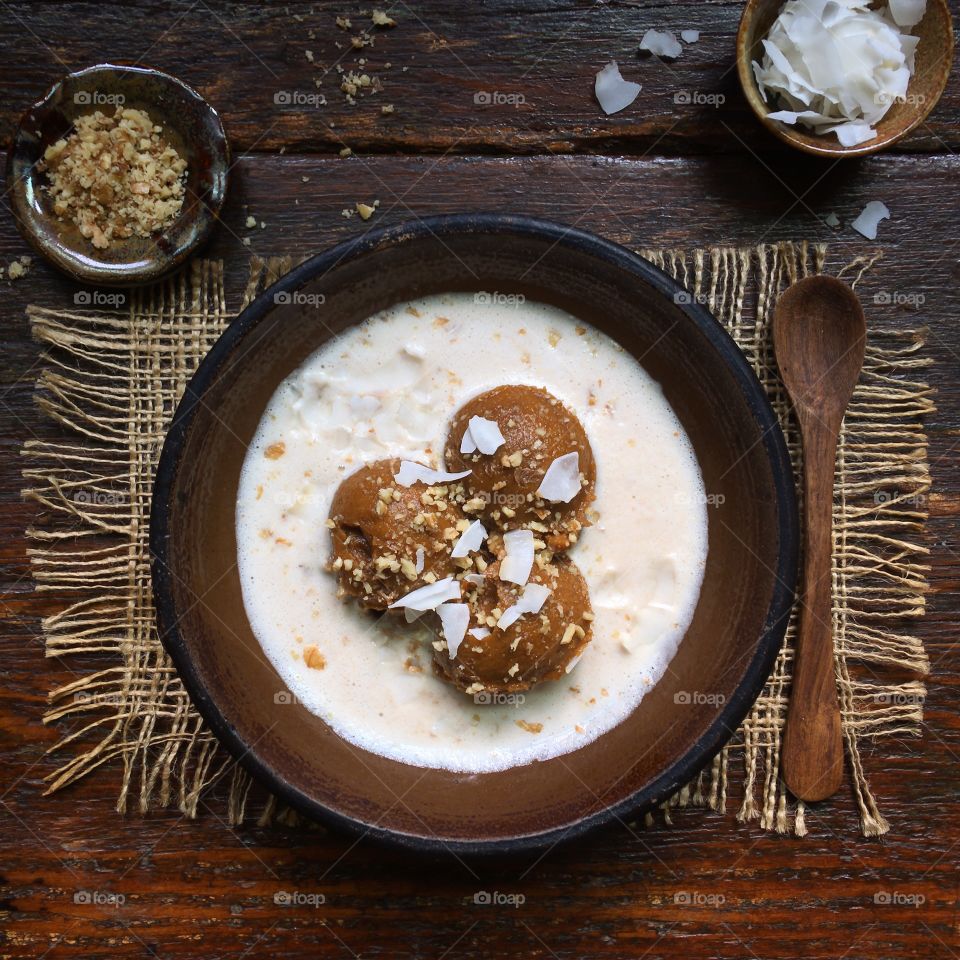 Sweet potato custard sweetened with dates