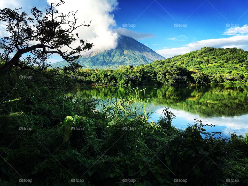 Views of a volcano and forest in Ometepe, Nicaragua