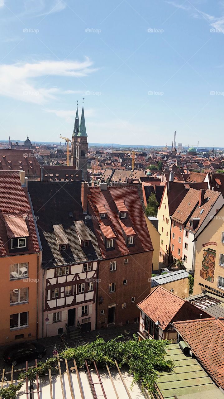 City skyline views from the sunny city of Nuremberg.