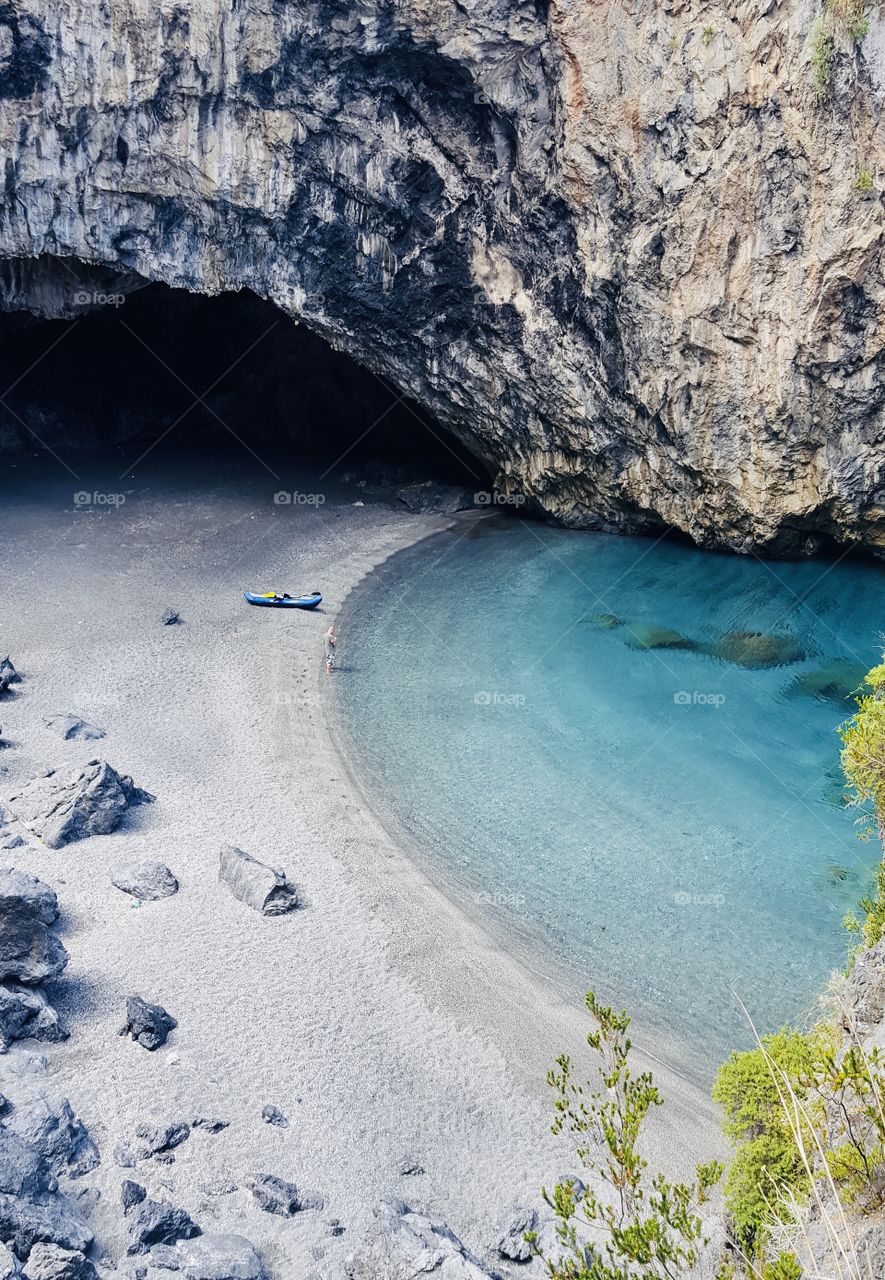 Hidden beach called “Arcomagno”, very small and private, difficult to reach. San Nicola Arcella, Calabria, South Italy. 