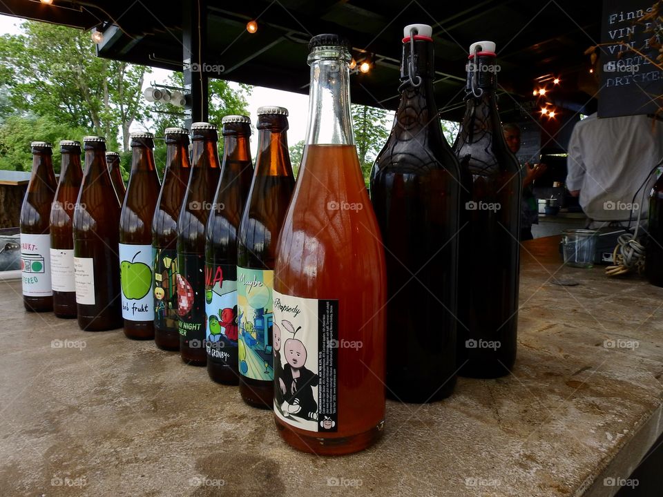 Cider bottles on the counter