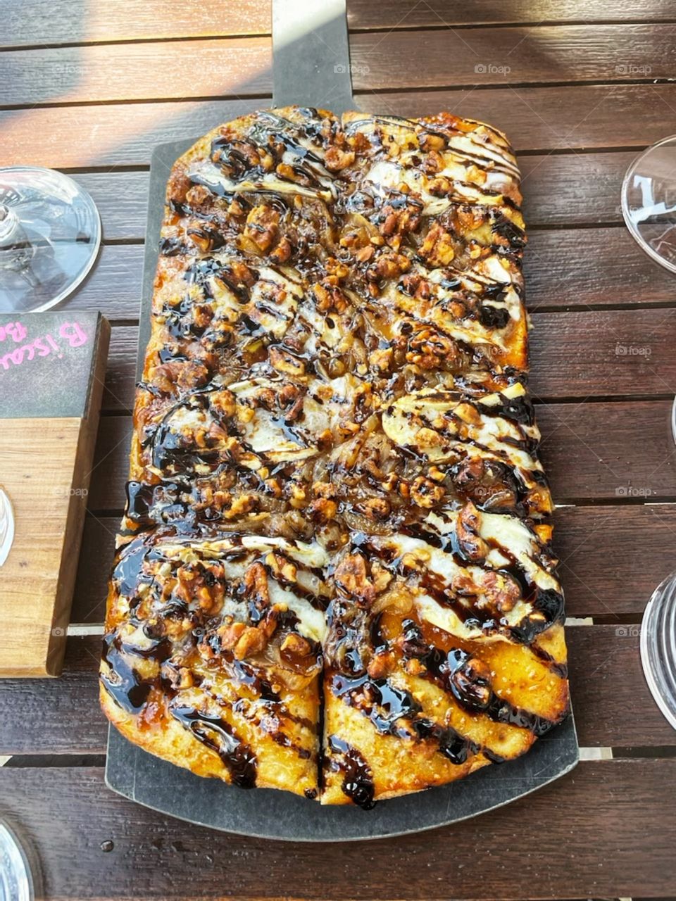 Yummy pizza with chocolate sauce, pastry pizza