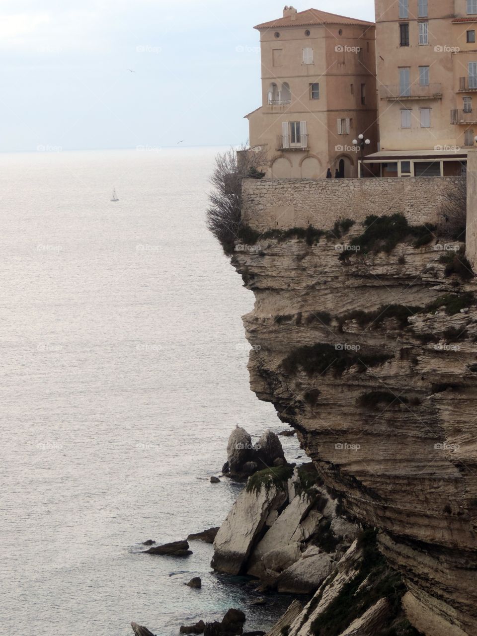 White limestone cliffs  in Bonifacio,Corsica,France