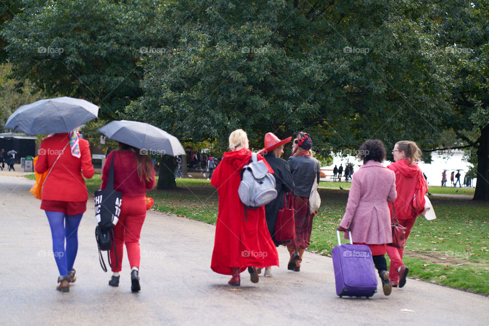 Women celebratation in a raining day