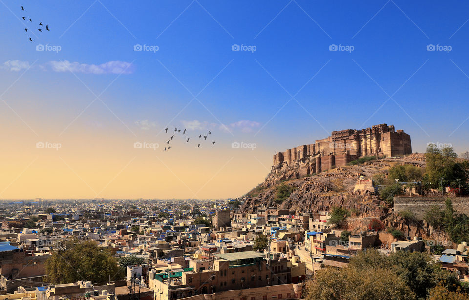 The beautiful Mehrangarh Fort in Jodhpur, Rajasthan, India