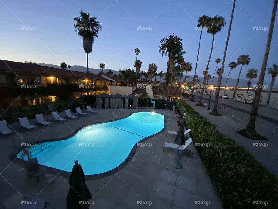 Night view of the hotel pool