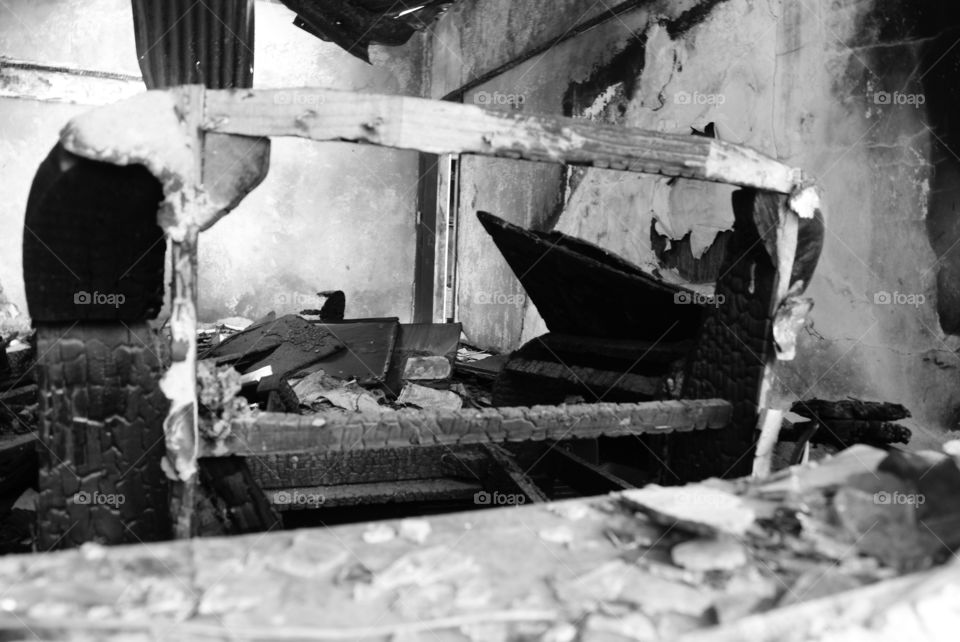 a Burned house with the everything still inside